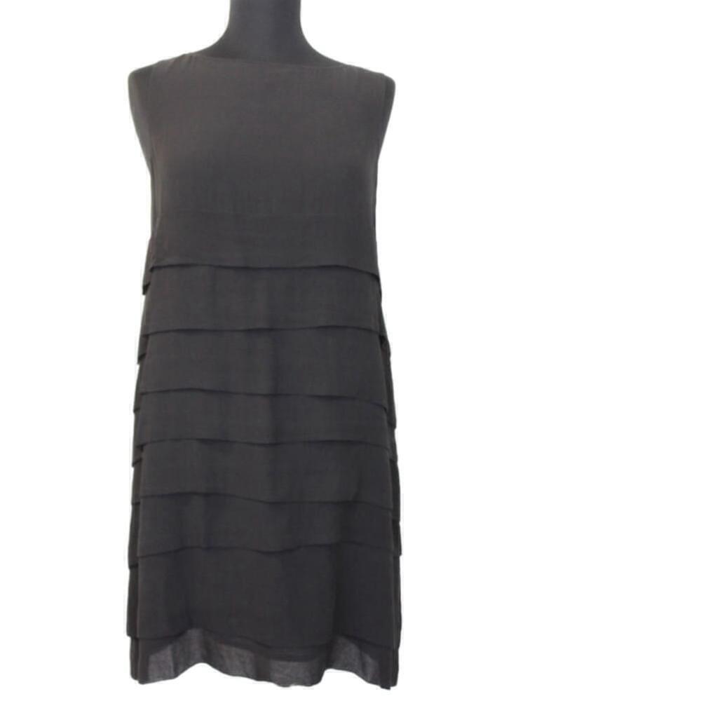 Kookai Black 100% Silk Ruffle Layered Tiered Sleeveless Shift Dress (Size 38)